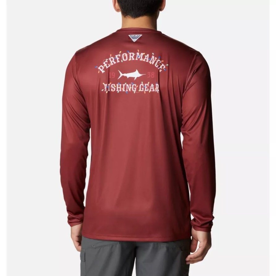 Herren-PfG Terminal Tackle University Langarm-Shirt Columbia Red Jaspis/White Holiday