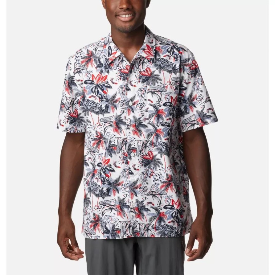 Pfg Trollers Best Kurzarmhemd Für Herren Columbia White Fireworks Fish Print
