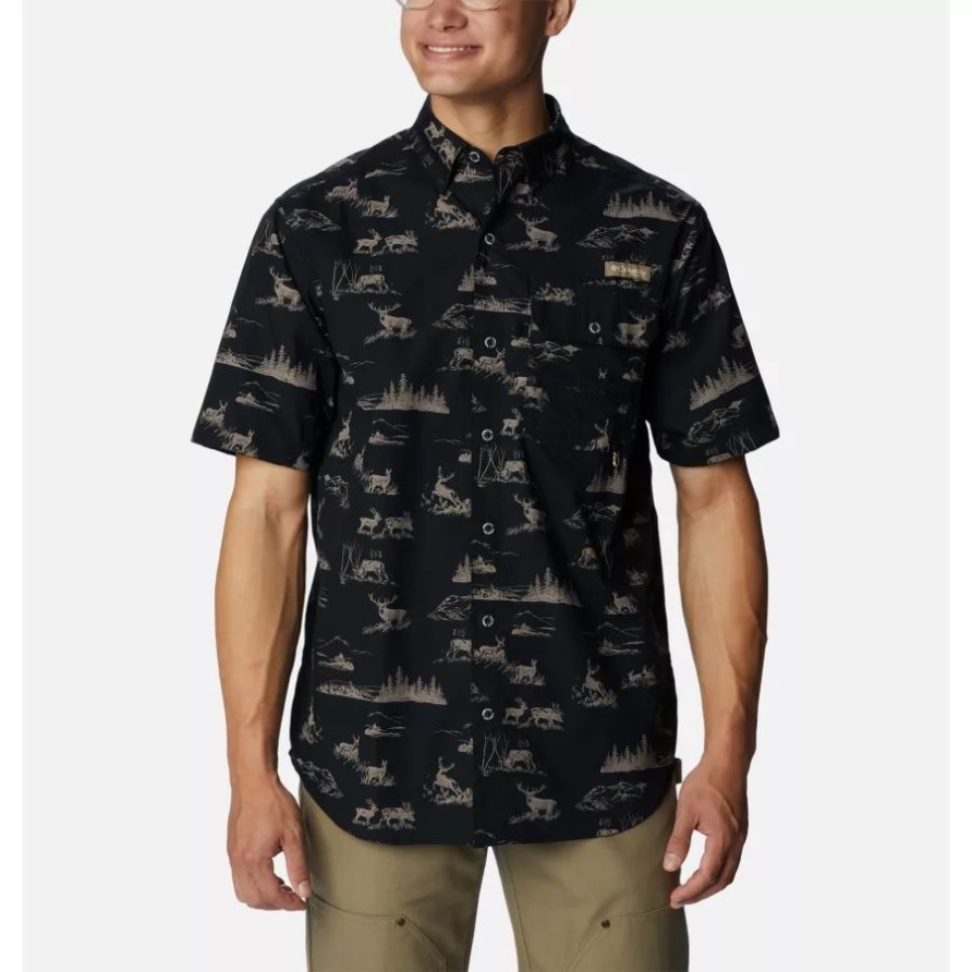 Phg Super Sharptail Kurzarmhemd Für Herren Columbia Black High Country Print