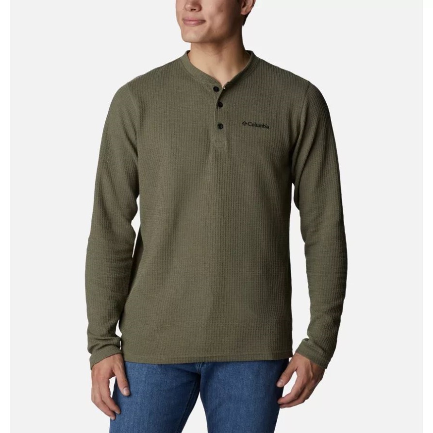 Pine Peak Waffle Langarm-Henley Für Herren Columbia Stone Green Heather