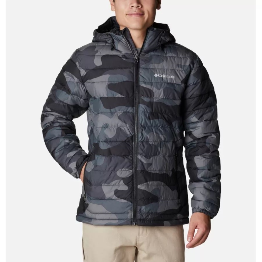 Isolierte Jacke Mit Kapuze Puder Lite Für Herren Black Mod Camo Print Columbia