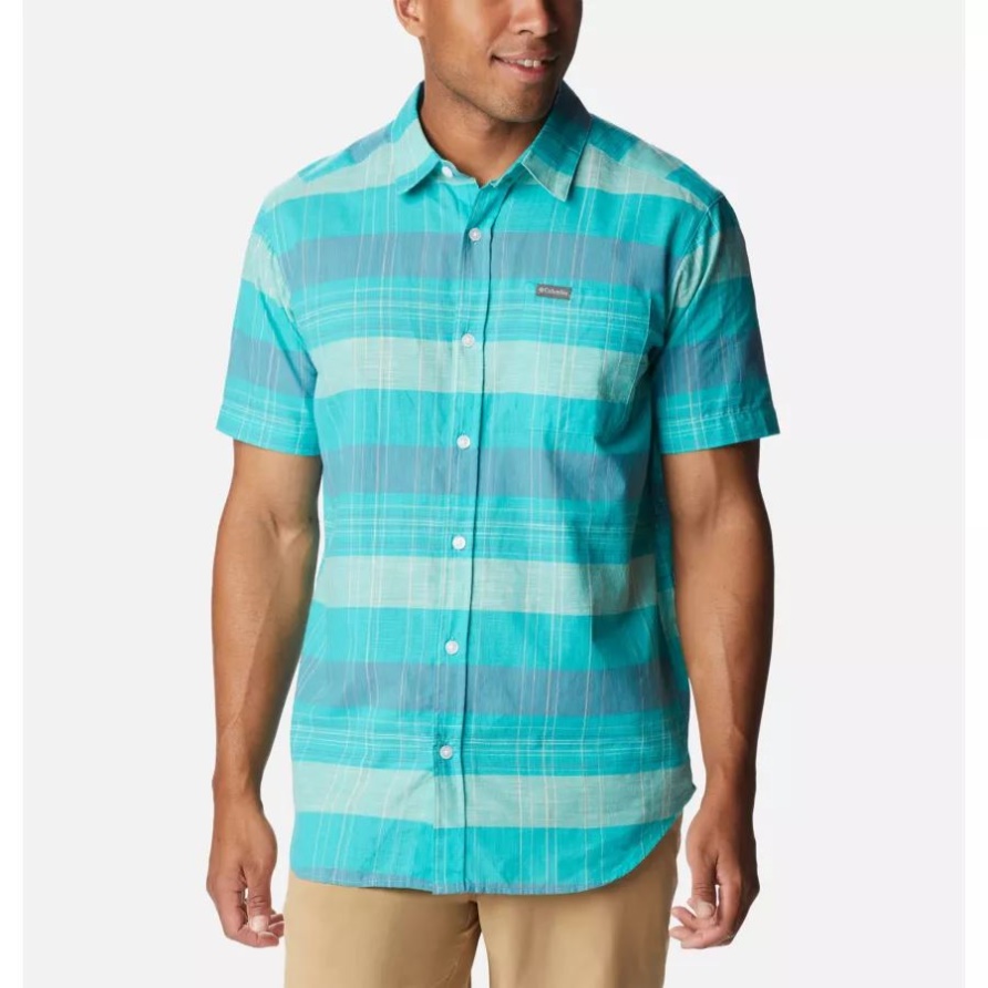 Rapid Rivers Neuheit Kurzarmhemd Für Herren Columbia Bright Aqua Stripe