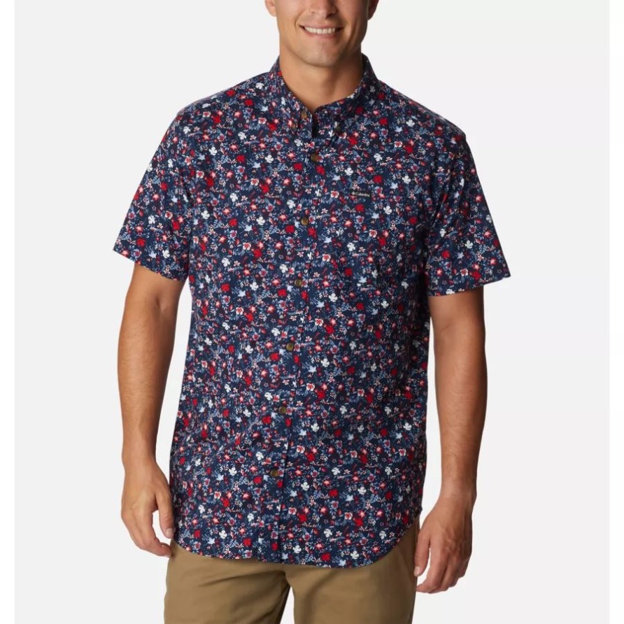 Kurzarmhemd Mit Rapid Rivers-Print Für Herren Collegiate Navy Mini-Biscus Columbia