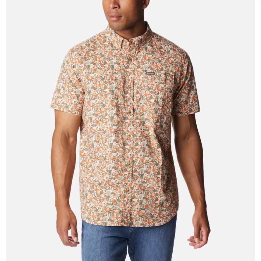 Kurzarmshirt Mit Rapid Rivers-print Für Herren Columbia Peach Blossom Mini-biscus