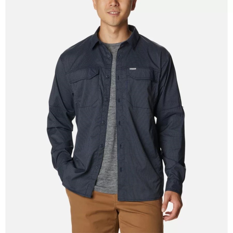 Herrenhemd Silver Ridge Lite Plaid Langarm Columbia Collegiate Navy Quiet Grid