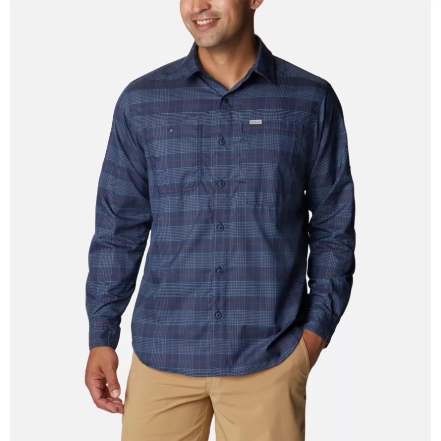 Herrenhemd Silver Ridge Utility Lite Plaid Langarm Collegiate Navy Trail Crossing Plaid Columbia