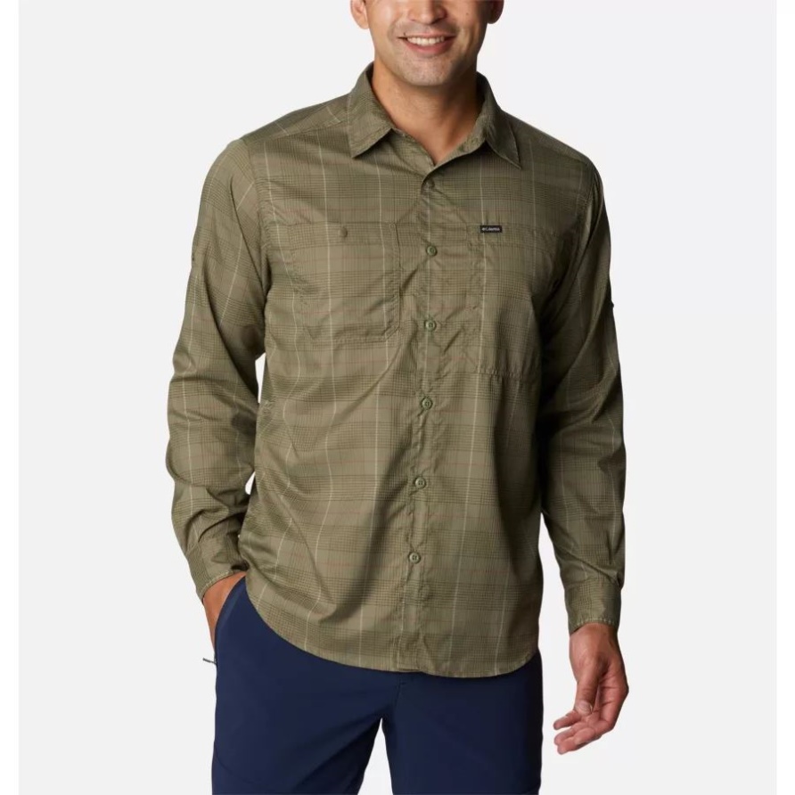 Herrenhemd Silver Ridge Utility Lite Plaid Langarm Columbia Stone Green Trail Crossing Plaid