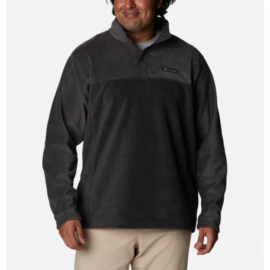 Herren-Steens-Mountain-Fleecepullover Mit Halbem Druckknopf, Groß, Holzkohle, Heather/Shark, Kolumbien