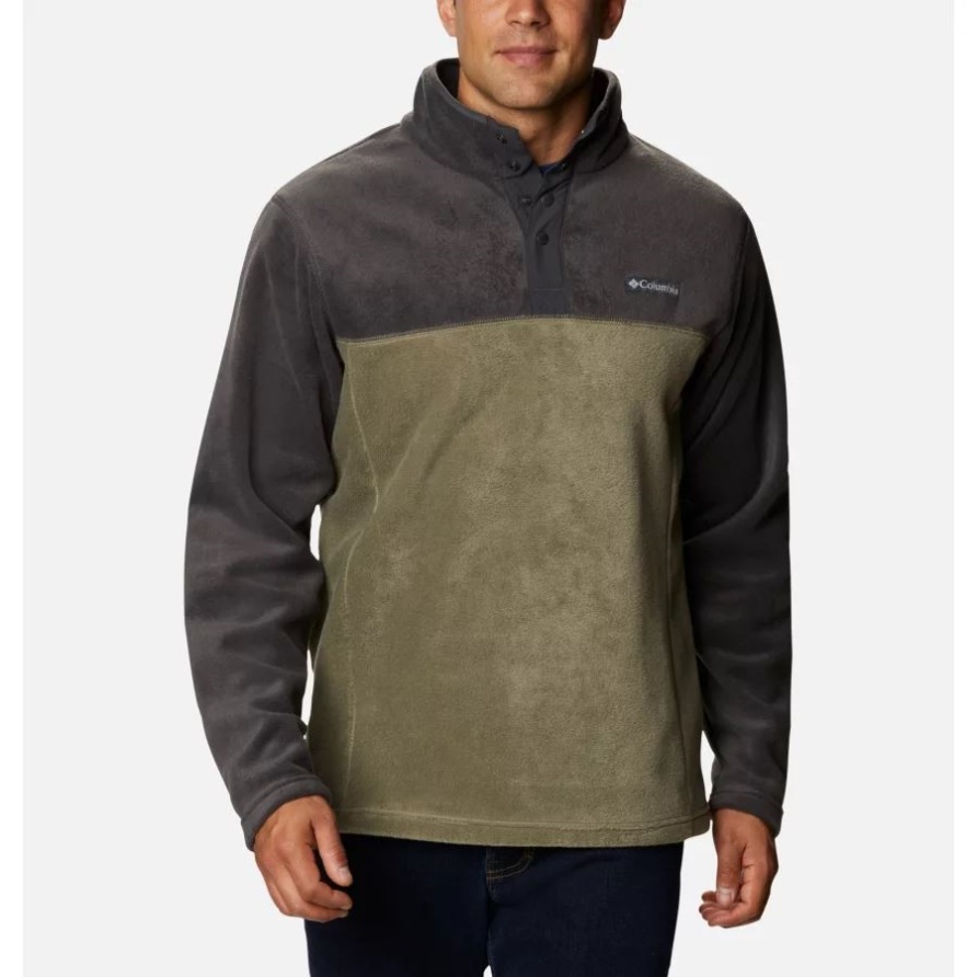 Herren-Steens-Mountain-Fleecepullover Mit Halbem Druckknopf Groß Columbia Stone Green/Shark