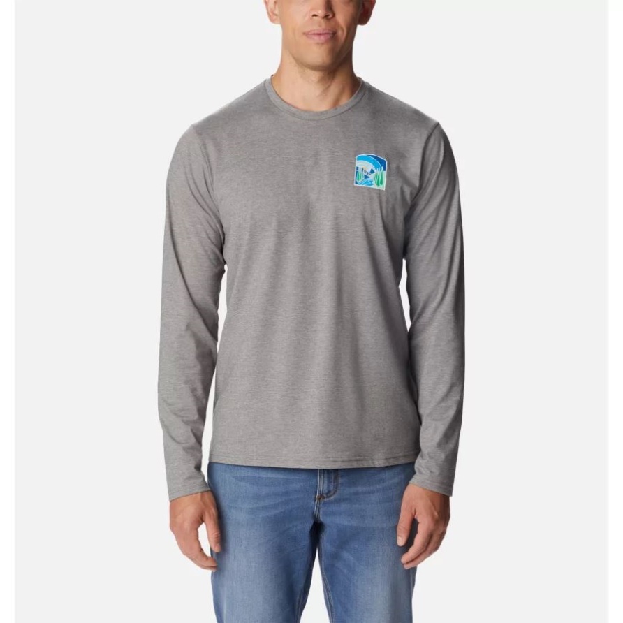 Sun Trek Eu Langarm-grafik-t-shirt Für Herren Columbia City Grau Meliert/suntrek Hills Brust