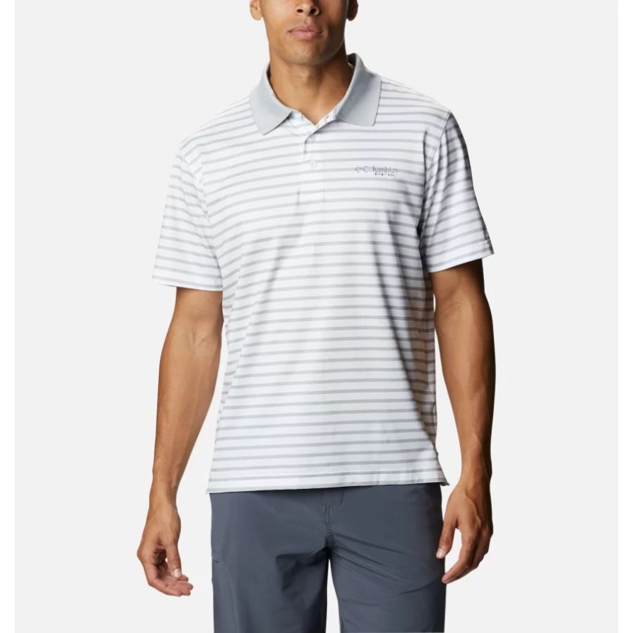 Herren-Super-Skiff-Cast-Polo Columbia Cool Grey/White Stripe
