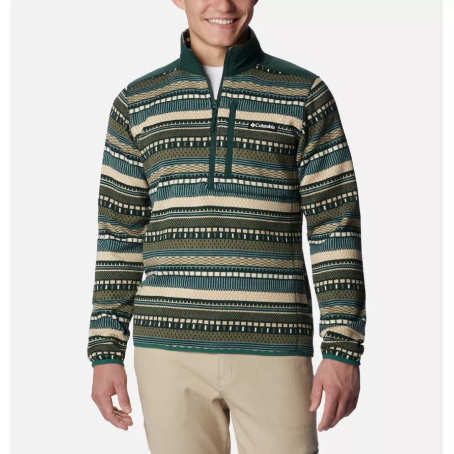 Herrenpullover Weather II Half Zip Bedrucktes Fleece Fichte Après Stripe Columbia