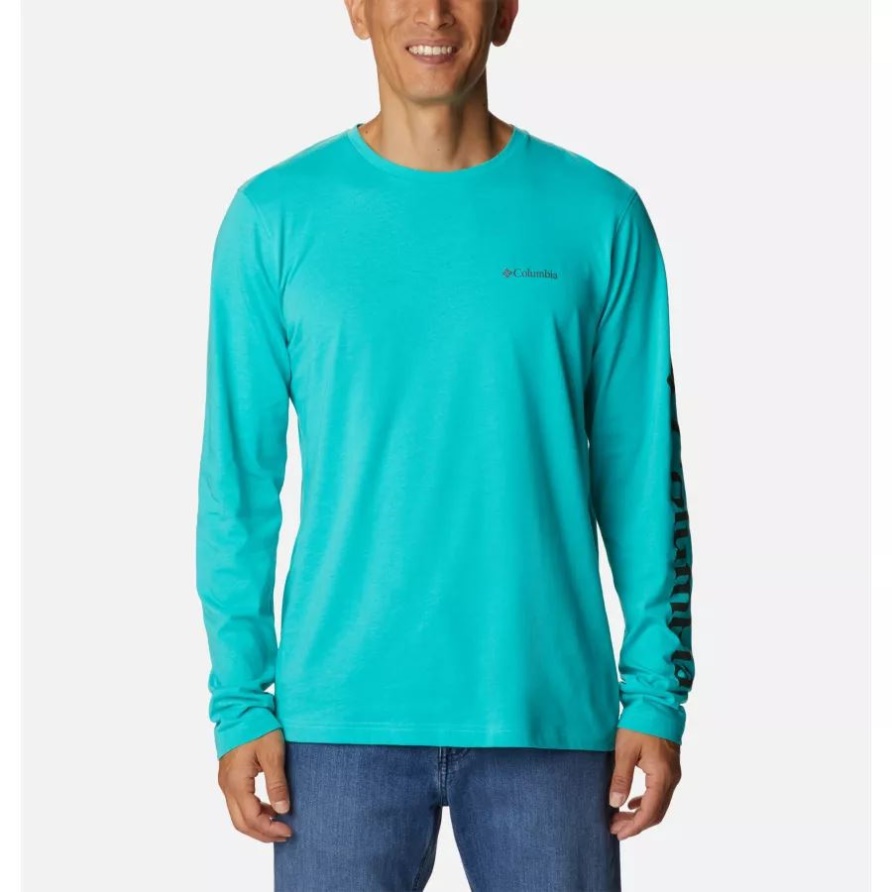 Langarm-Logo-T-Shirt Von Thistletown Hills Für Herren In Hellem Aqua Columbia