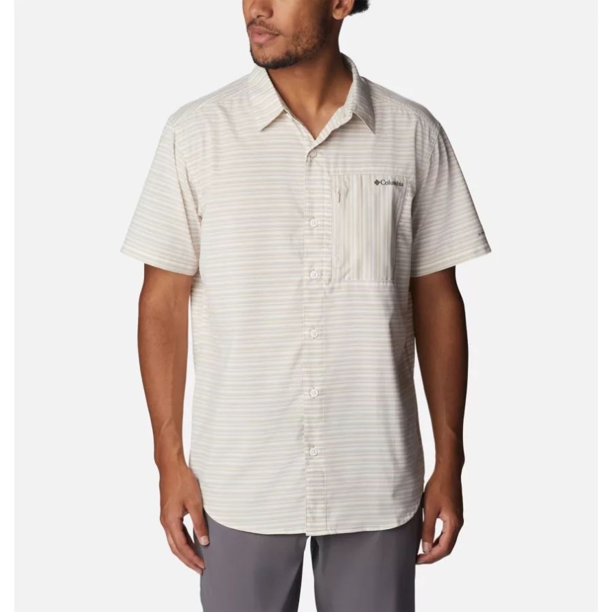 Herren-Twisted-Creek-III-Kurzarmhemd Columbia Ancient Fossil Basic Stripe