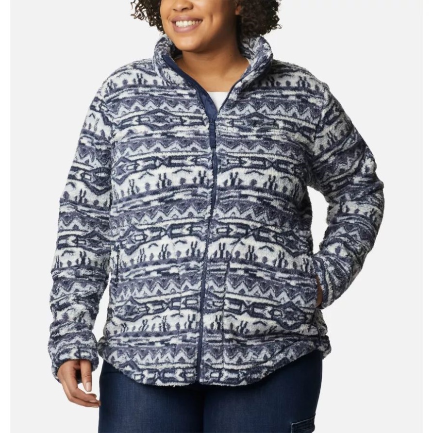 Nächtliche 80er-Jahre-Streifendruck Columbia West Bend Fleecejacke Mit Durchgehendem Reißverschluss Plus Größe