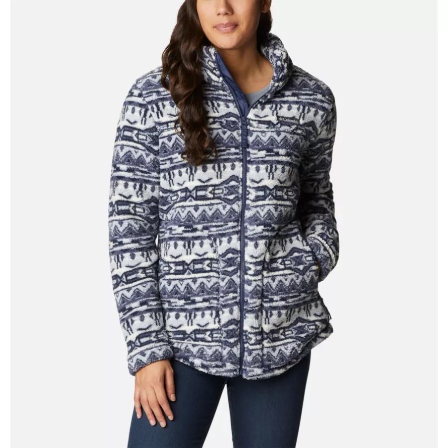 Nächtliche 80er-Jahre-Streifendruck Columbia West Bend Fleecejacke Mit Durchgehendem Reißverschluss Für Damen