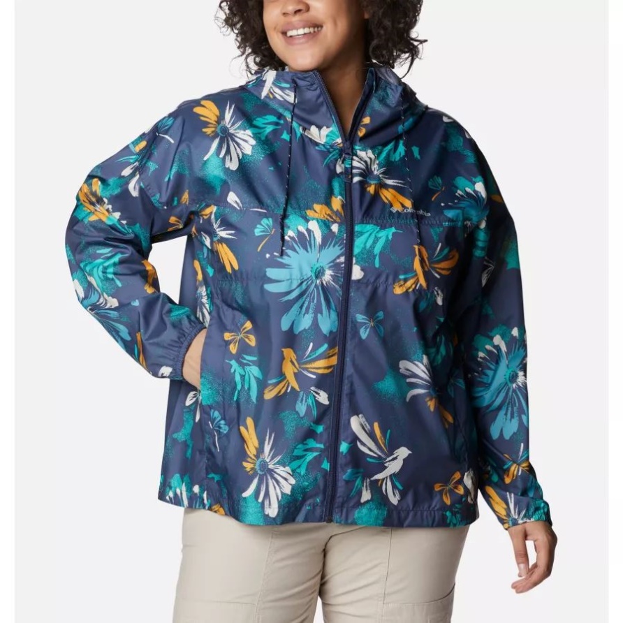 Nocturnal Daisy Party Multi Print Columbia Damen Flash Challenger Neuheit Windjacke Plus Größe