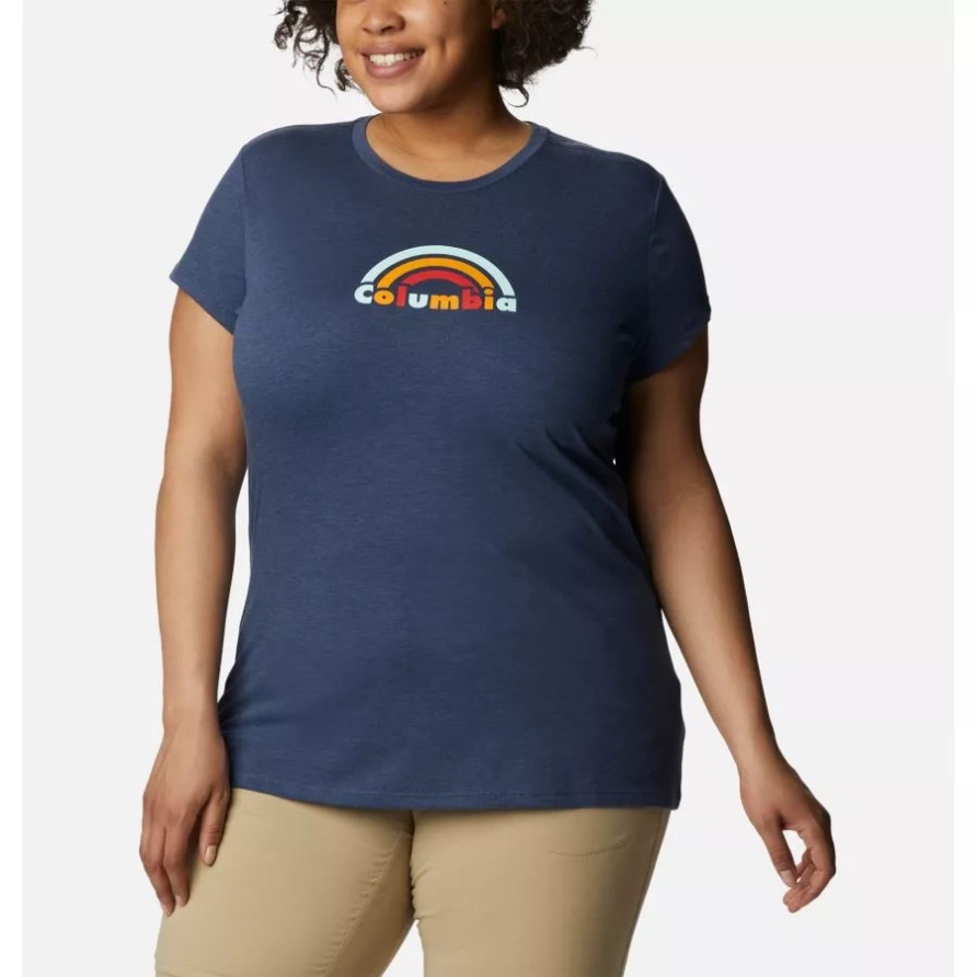 Nächtliches Heather/Blocked Rainbow Damen-Columbia-Trek-Kurzarm-Grafikshirt Plus Größe Columbia