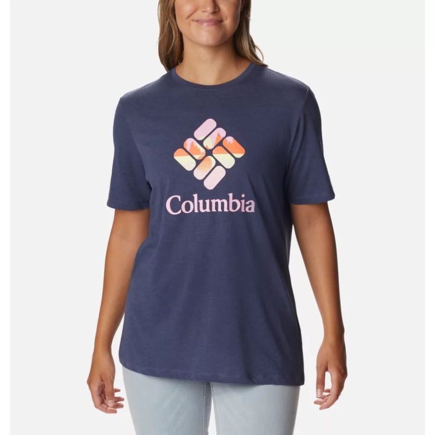 Nächtlicher Hthr/csc Gestapelter Seeufer Grx Kolumbien-Frauendrossel-Tagesentspanntes Rundhals-Shirt