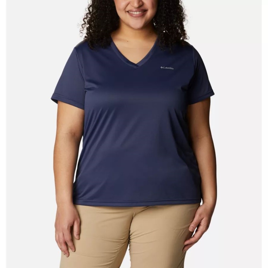 Nächtliches Damen-Columbia-Wander-Kurzarm-Shirt Mit V-Ausschnitt Plus Größe Columbia