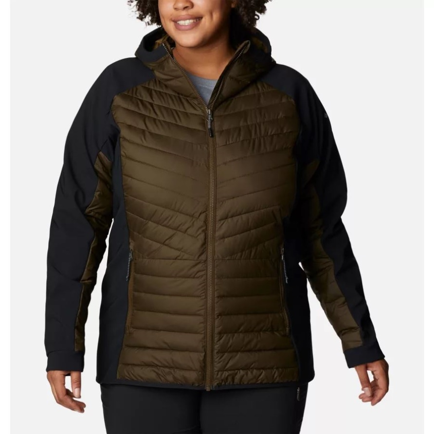 Olivegrün/schwarze Puder Lite Hybrid-kapuzenjacke Für Damen Plus Größe Columbia