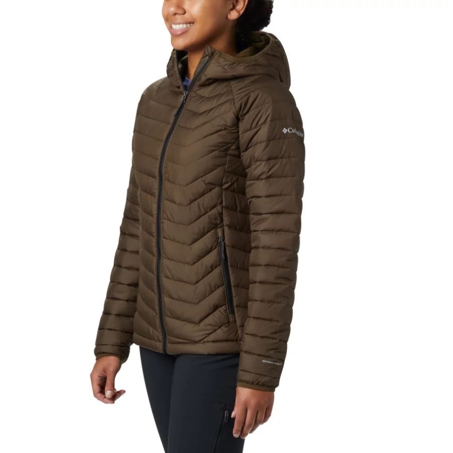 Olivgrüne Columbia Powder Lite Isolierte Kapuzenjacke Für Damen