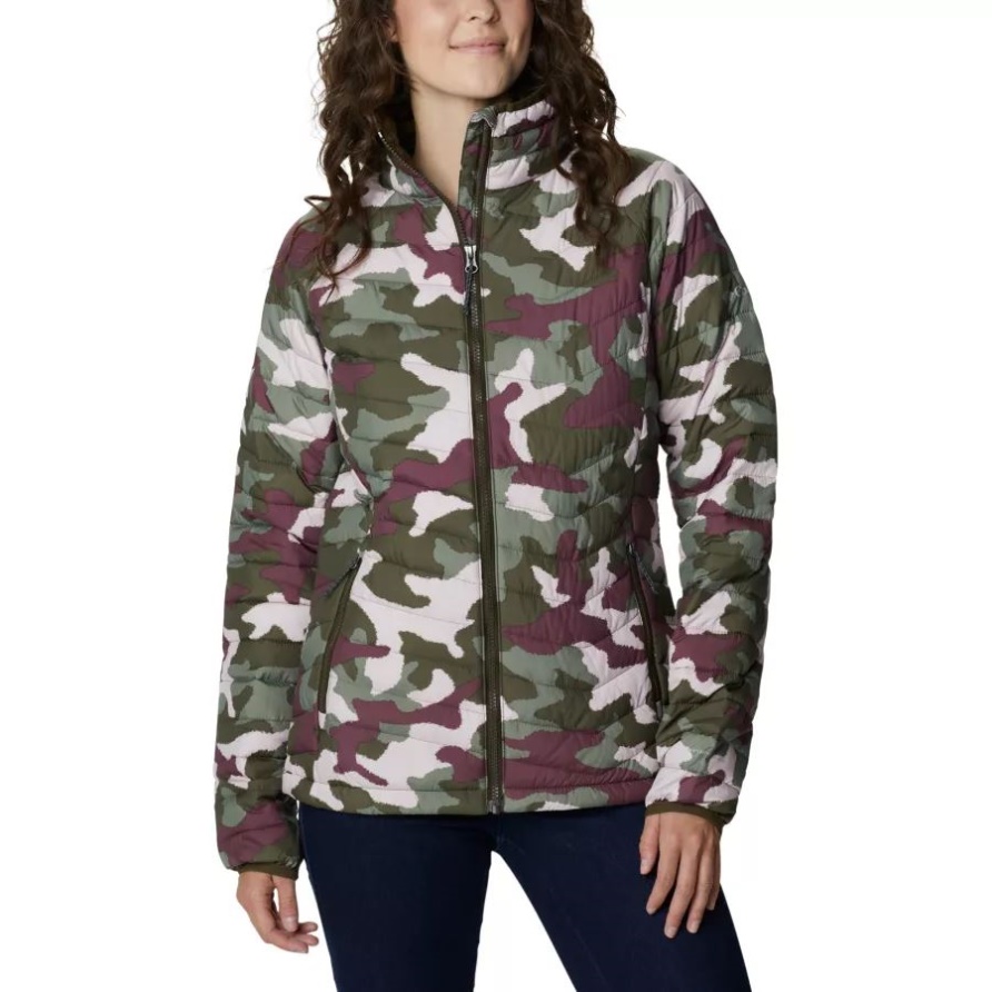 Olivgrüne Puderjacke Mit Traditionellem Camo-Muster Für Damen Columbia