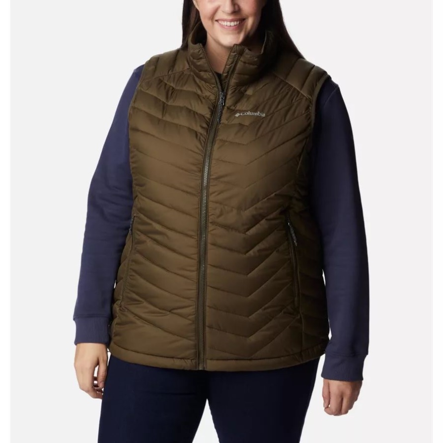 Olivgrüne Damen-Powder-Lite-Weste Plus Größe Columbia-Marke