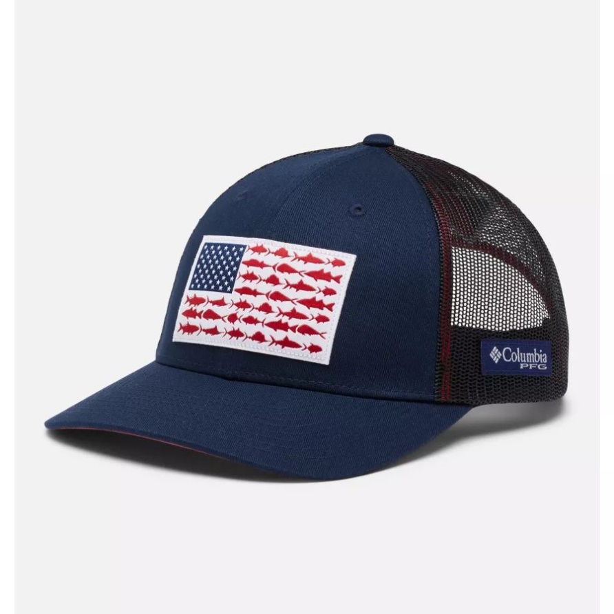 Pfg Fish Flag Mesh Snapback Niedrige Krone Columbia Collegiate Navy/Sunset Red