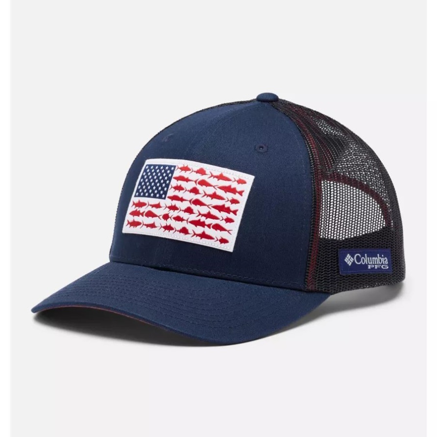 Pfg Fish Flag Mesh Snapback Mid Crown Collegiate Navy/Sunset Red Columbia