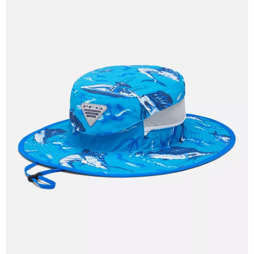 Pfg Super Backcast Booney Hat Columbia Blue Macaw/reel Dreamz Print