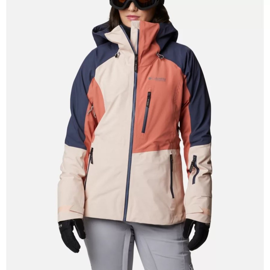 Pfirsichblüte/Dark Coral/Nocturnal Columbia – Wasserdichte Shell-Skijacke Mit Platinspitze Für Damen