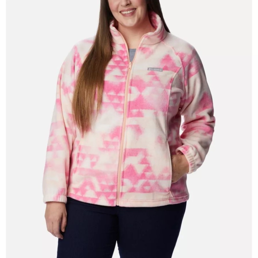 Pfirsichblüte/Distant Peaks Columbia Benton Springs Bedruckte Fleecejacke Mit Durchgehendem Reißverschluss Für Damen In Übergröße