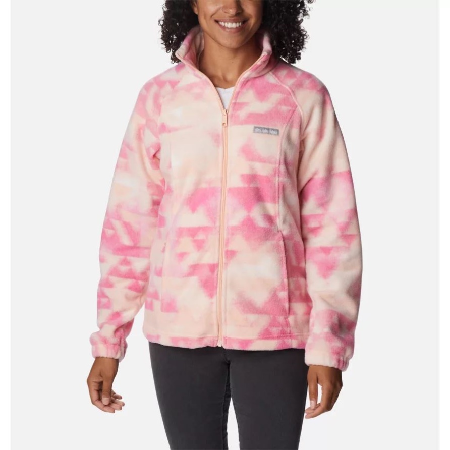 Pfirsichblüte/Distant Peaks Columbia Benton Springs Bedruckte Fleecejacke Mit Durchgehendem Reißverschluss Für Damen