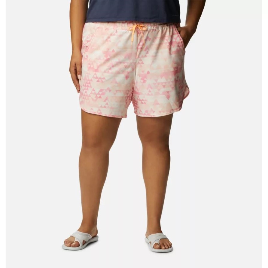 Pfirsichblüte/Distant Peaks Columbia Damen-Shorts Mit Bogata-Bay-Stretch-Print In Übergröße