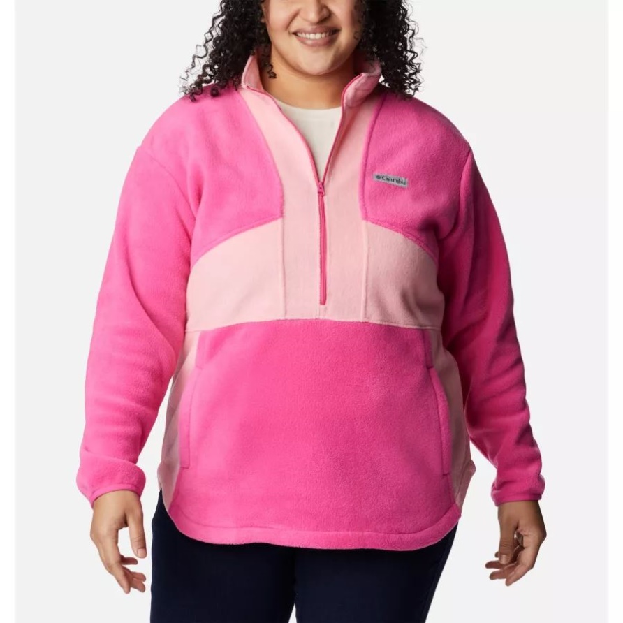 Pink Ice/Pink Orchid Getesteter Tough In Pink Colorblock-Fleecepullover Mit Halbem Reißverschluss Plus Größe Columbia