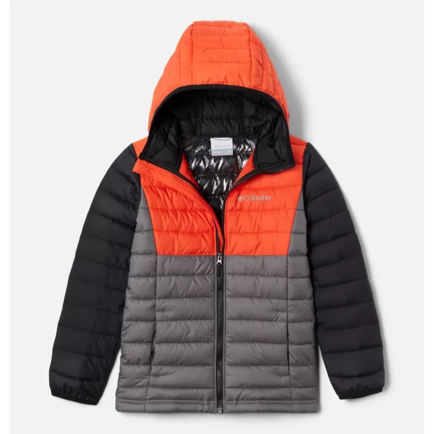 Powder Lite Jungen Kapuzen-Isolierjacke Columbia City Grey/Red Quartz/Black