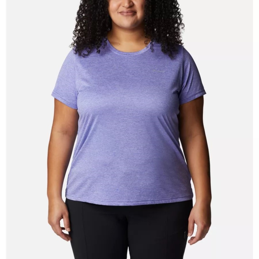 Purple Lotus Heather Columbia Damen-Columbia-Wanderung, Kurzärmliges Crew-Shirt In Übergröße