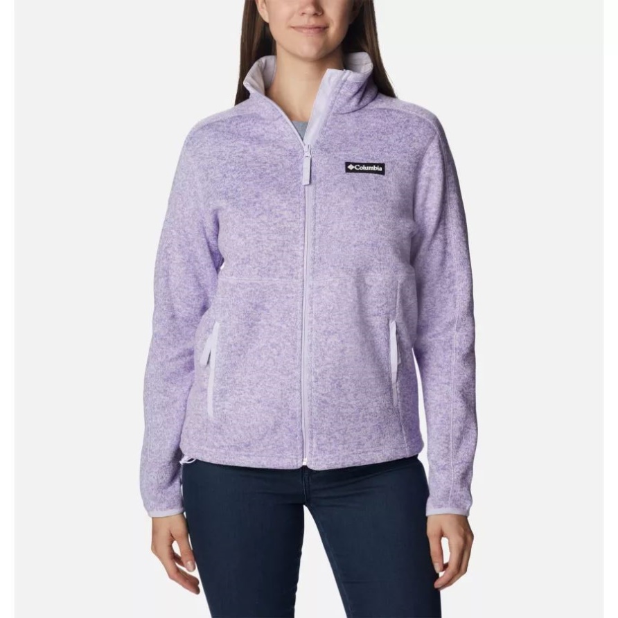Lila Getönte/melierte Damen-Pullover-Wetterjacke Mit Durchgehendem Reißverschluss Columbia