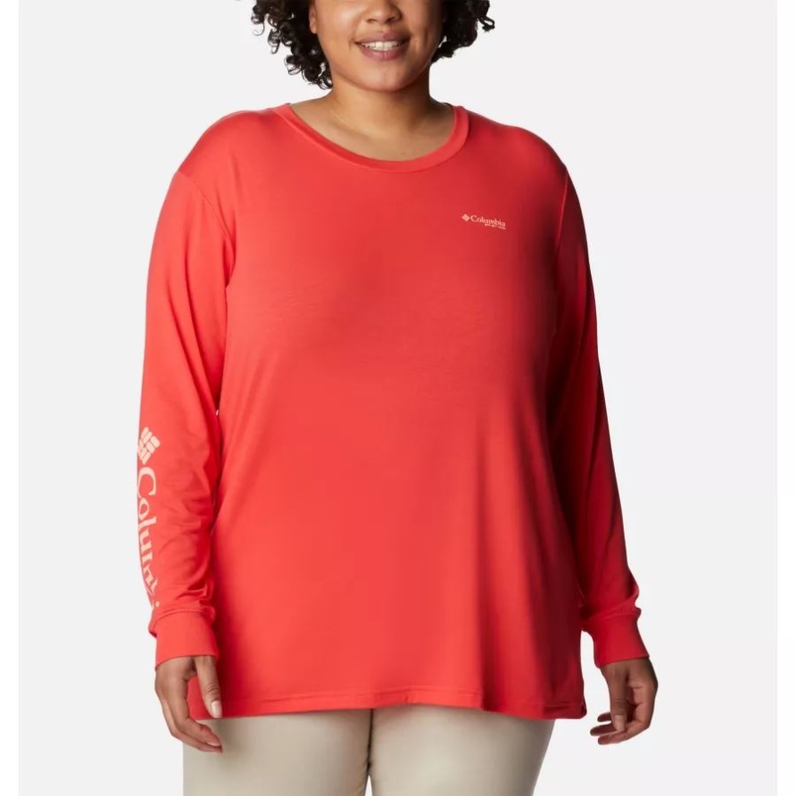 Roter Hibiskus/cooler Grauer Verlauf Pfg-frauen Slack Water Grafik Langarmshirt Plus Größe Columbia