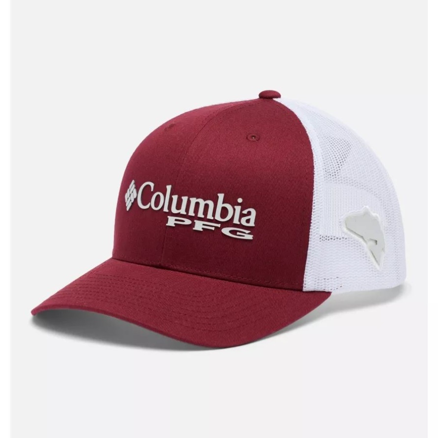 Roter Jaspis/cooles Grau/Rotbarsch Columbia Pfg Logo Mesh Snapback Hohe Krone