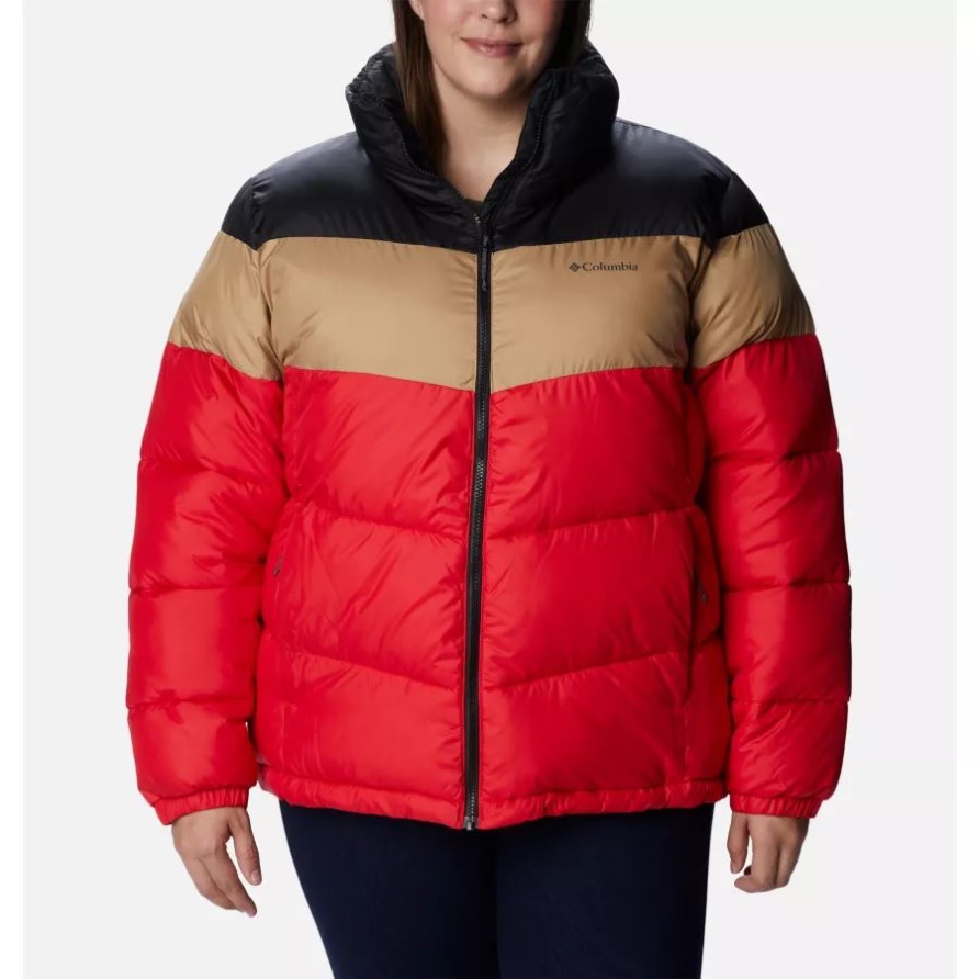 Red Lily/beach/black Puffect-Farbblockjacke Für Damen Plus Größe Columbia
