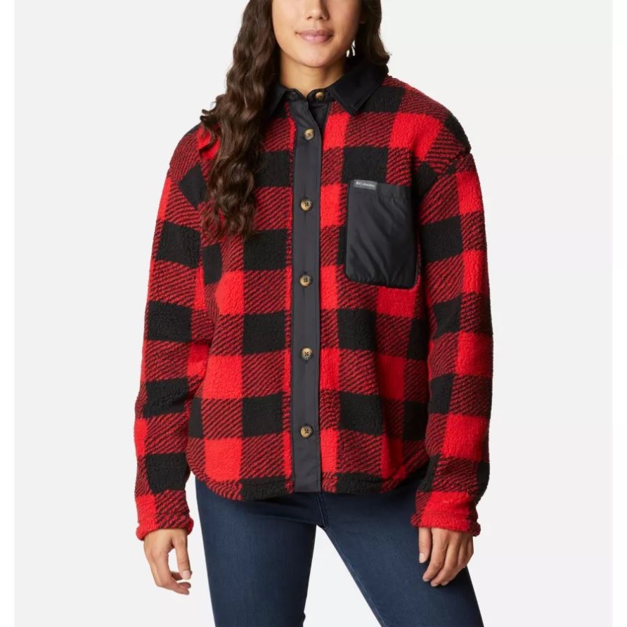 West Bend Fleece-Hemdjacke Von Columbia Mit Rotem Lilien-Karodruck Für Damen
