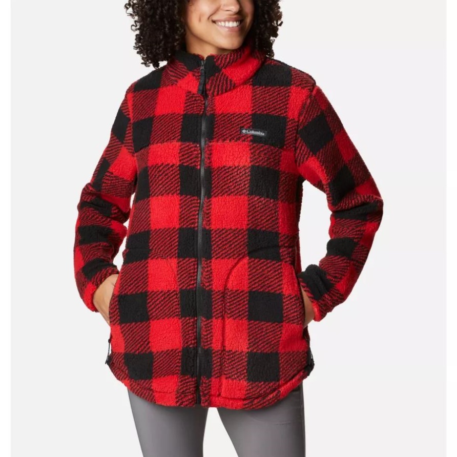 Columbia West Bend Fleecejacke Mit Durchgehendem Reißverschluss Für Damen Mit Rotem Lilien-Karomuster
