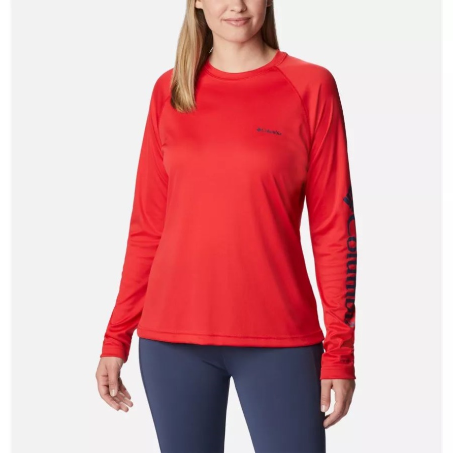 Fork Stream Langarmshirt Für Frauen Mit Rotem Lilien-/nächtlichem Logo Columbia