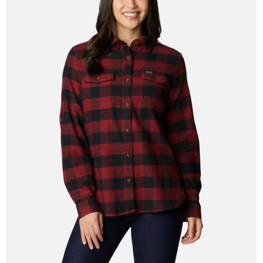 Red Lily Twill Columbia Damen Pine Street Stretch Flanell