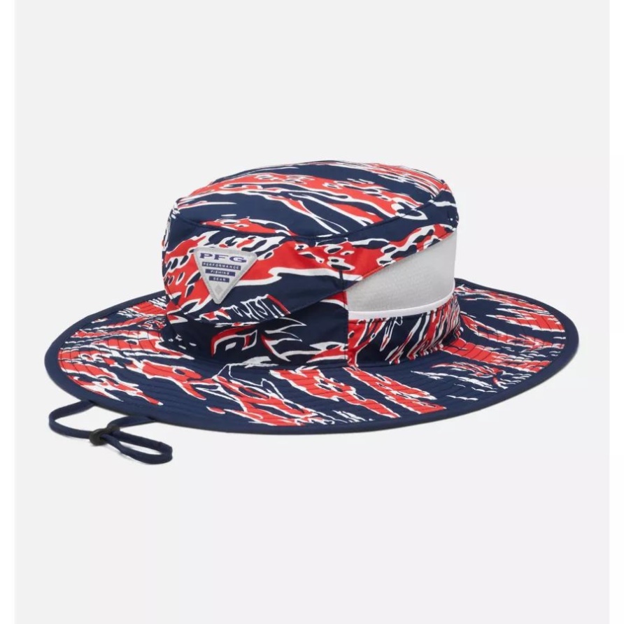 Red Spark/Rough Waves Print Columbia Pfg Super Backcast Booney Hat