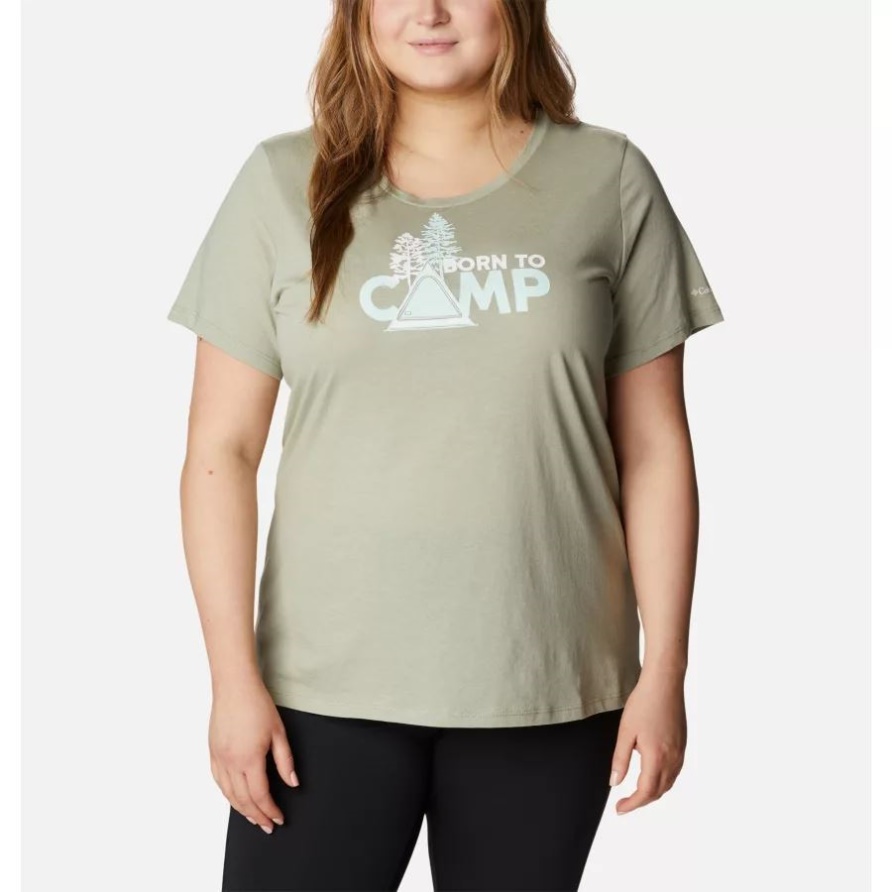 Safari Heather/Born To Camp Columbia Damen-Gänseblümchen-Tages-Grafik-T-Shirt In Übergröße