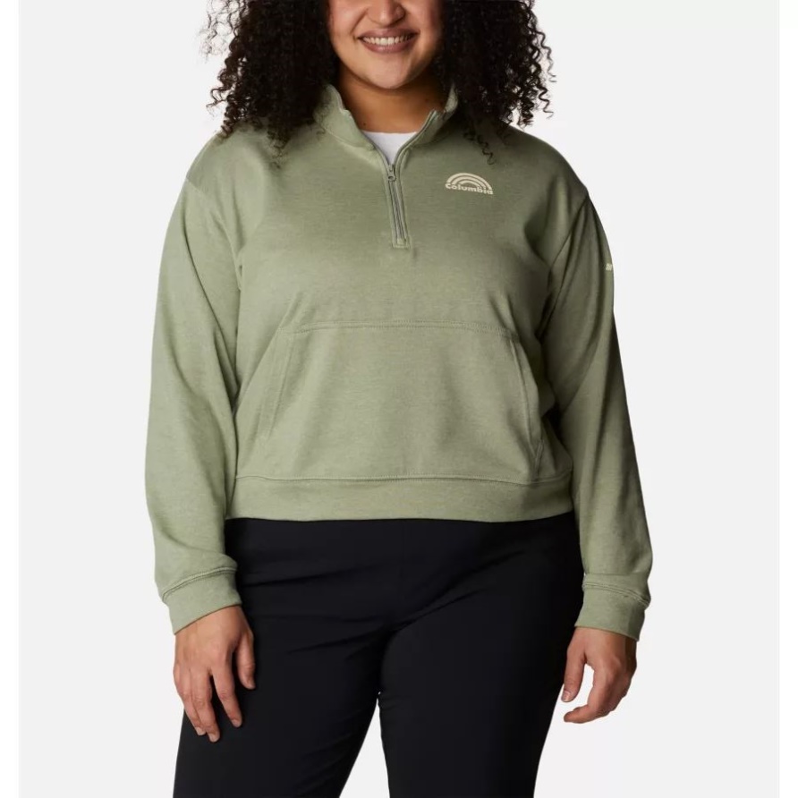 Safari Heather/Rainbow Columbia Columbia Trek French Terry Sweatshirt Mit Halbem Reißverschluss Für Damen In Übergröße