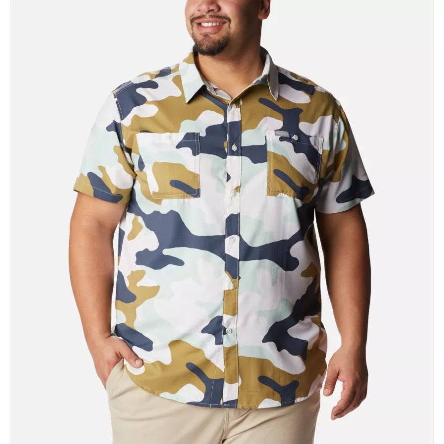 Savory Mod Camo Columbia Nutzer Bedrucktes Gewebtes Kurzarmhemd Für Herren Groß
